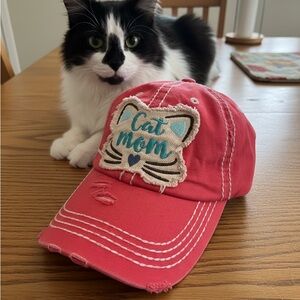 Distressed Red Cat Mom Hat – KBETHOS Adjustable Vintage Style